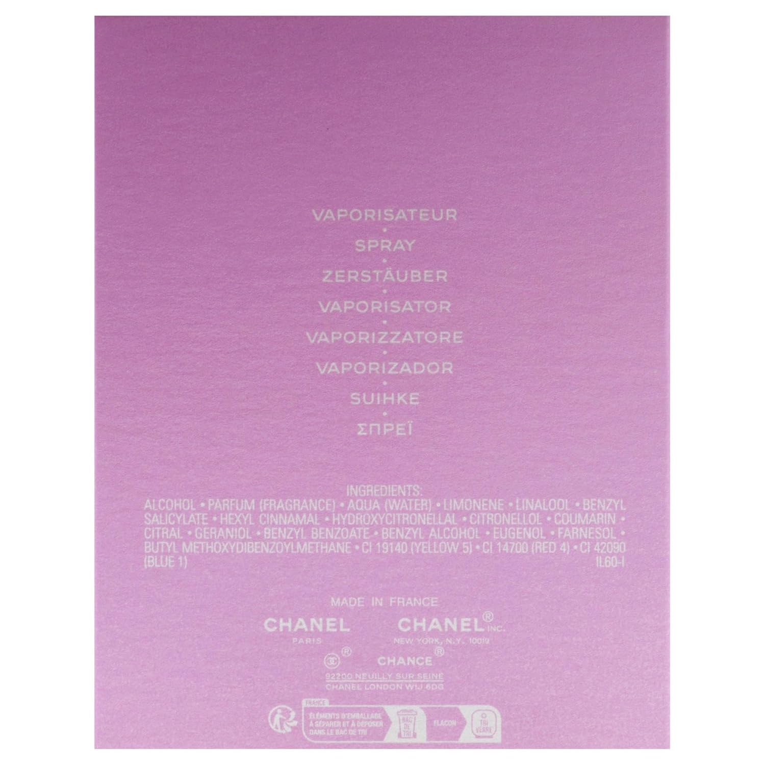 CHANCE BY CHANEL EDP SPRAY 3.4 OZ / 100ML FOR WOMEN - New Unsealed Box (Premium Inspired Version – Not Authentic)