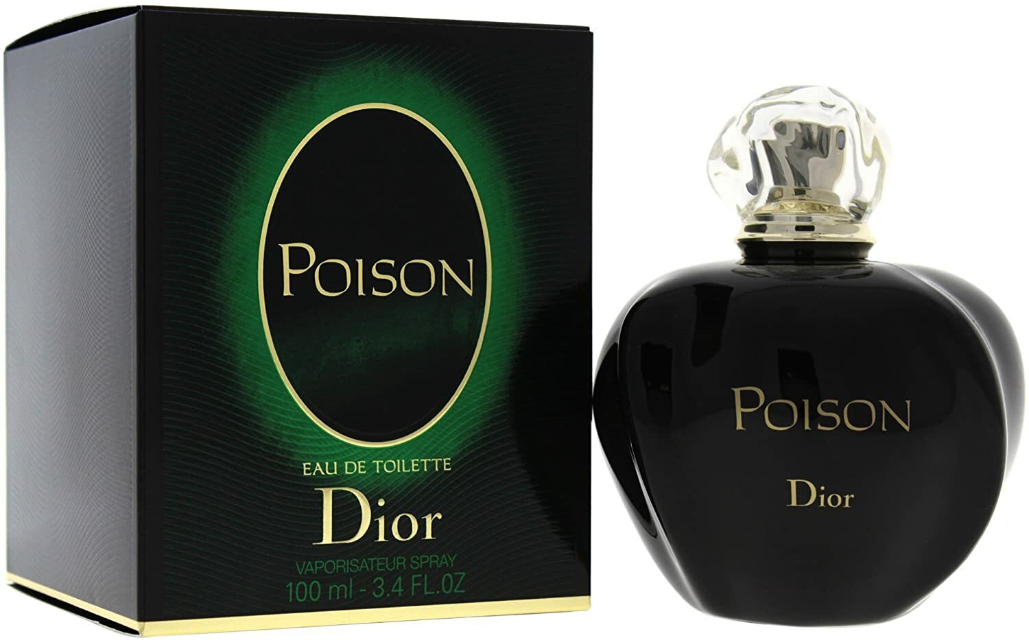 Dior Poison perfume bottle and packaging on a white background