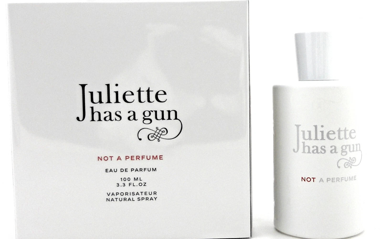 Juliette has a gun perfume bottle and packaging on a white background