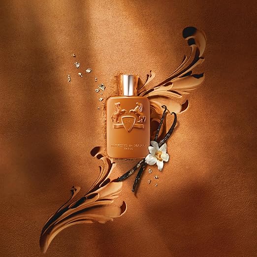 Brown perfume bottle with silver cap on a white background
