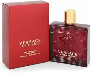 Versace Eros Flame perfume bottle and packaging on a white background