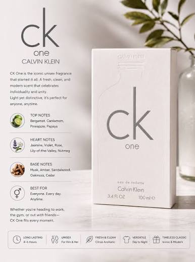 Calvin Klein CK One perfume bottle and packaging on a white background